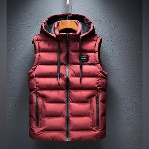 NWT Limitsix Paris Hooded Vest in red wine size Small.